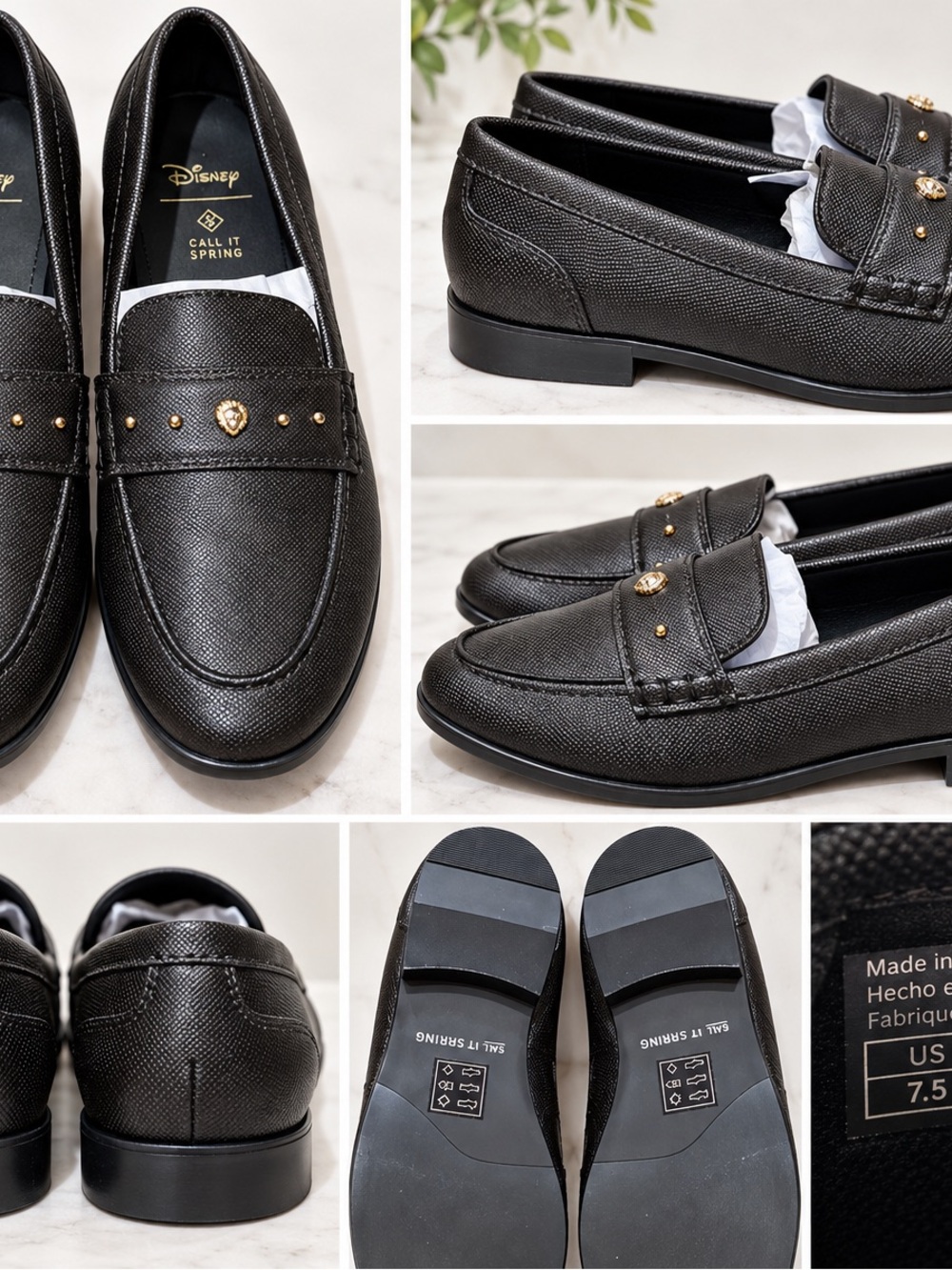 Disney x Call It Spring Black Embellished Loafers Size 7.5 Womens